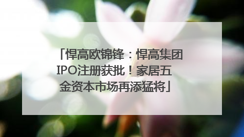 悍高欧锦锋：悍高集团IPO注册获批！家居五金资本市场再添猛将