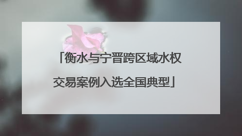 衡水与宁晋跨区域水权交易案例入选全国典型